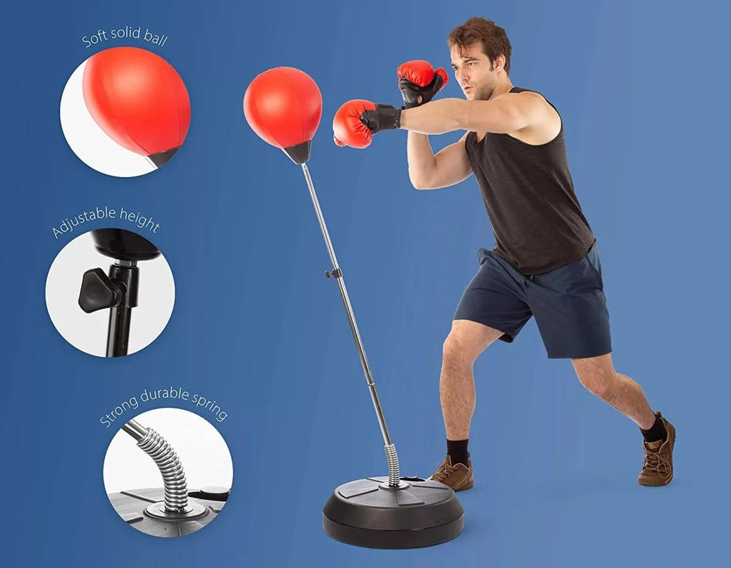 Adjustable Inflatable Free Standing Man Speed Punching Leather Boxing Punching Bag with Support